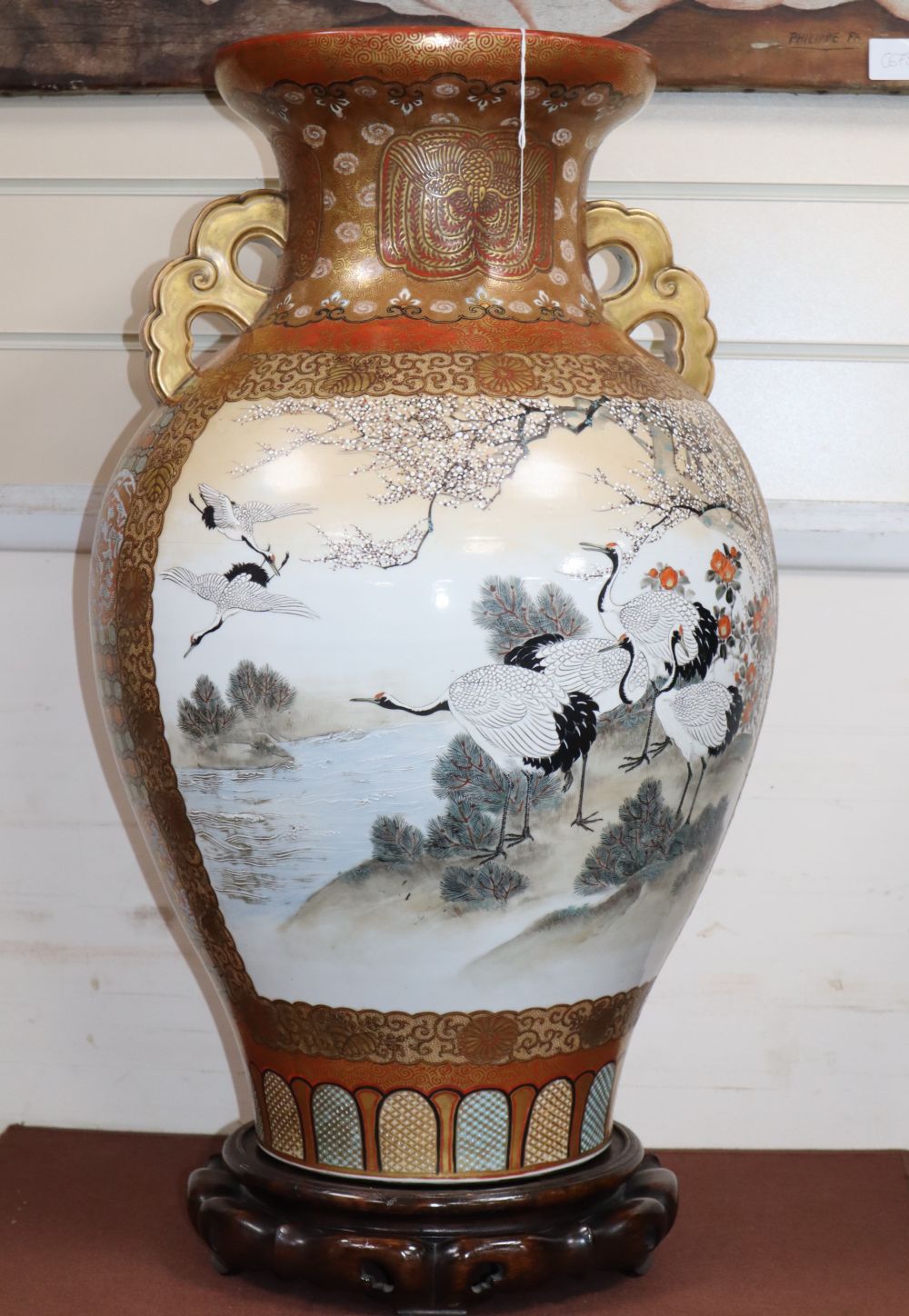 A massive Japanese kutani vase, signed, Meiji period, overall 68cm